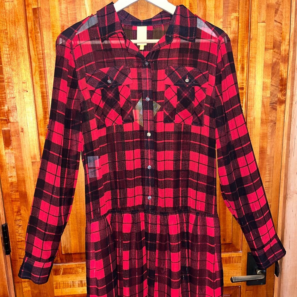 QMack Red and Black Plaid Sheer Dress